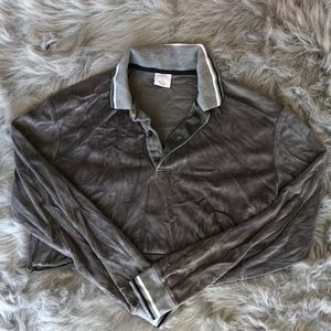 Cropped velvet polo shirt